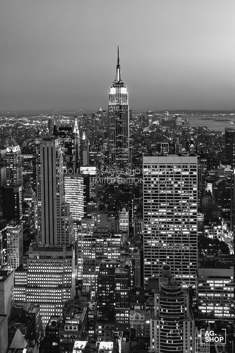 Vista de Nueva York desde el Top of the Rock, blanco y negro, por Adolfo Gosálvez. Venta de Fotografía de autor en edición limitada. AG Shop